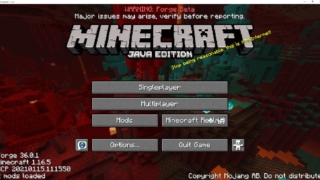 FORGEをインストールしたマイクラ1.16.5の画面